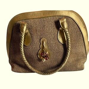 Vintage Bags by Marlo Woven Structured Satchel Gold Braided Handles‎ & Charm